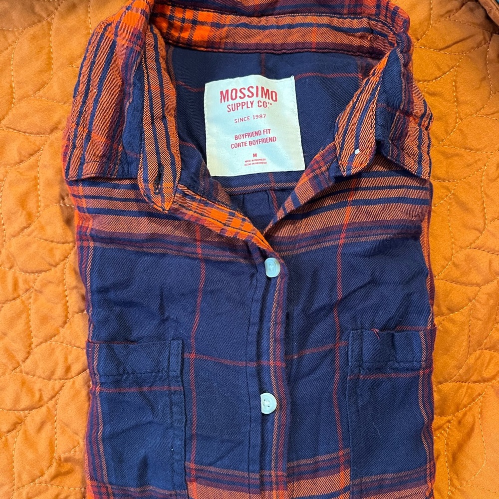 Mossimo Supply Co. Blue and Orange Plaid Top